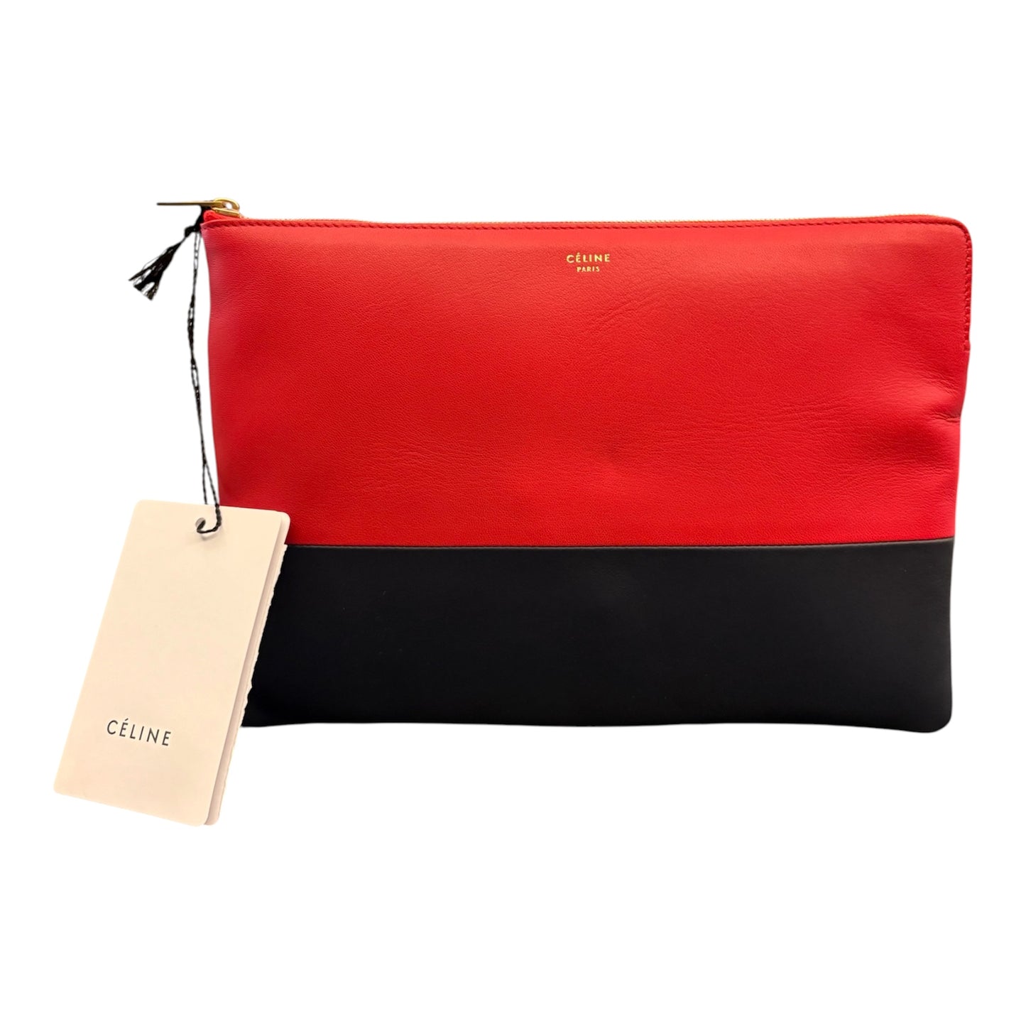 CELINE Bicolor Leather Solo Clutch Pouch - Carmin / Navy