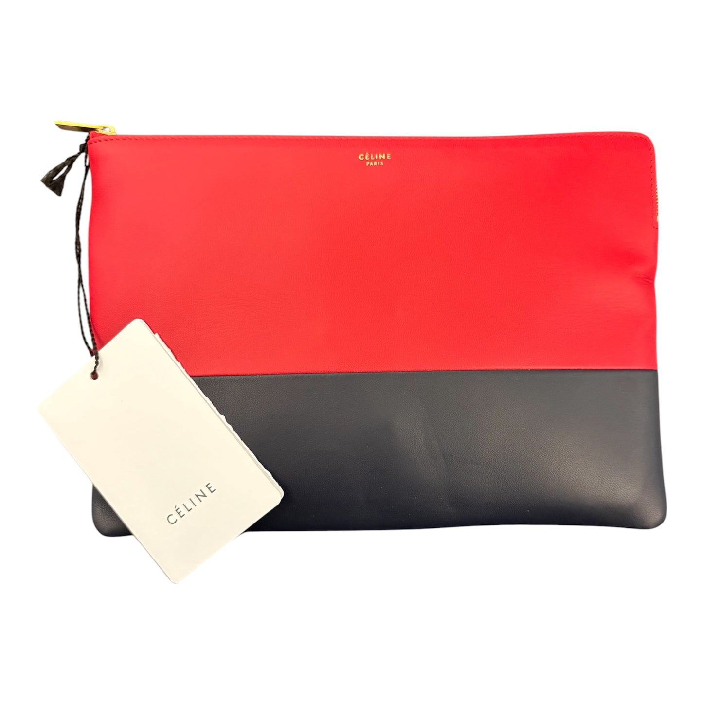 CELINE Bicolor Leather Solo Clutch Pouch - Carmin / Navy