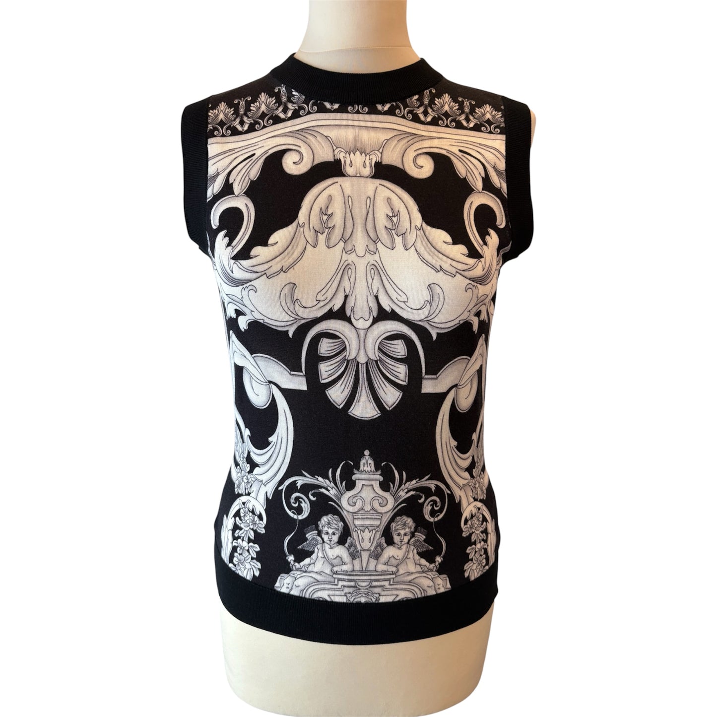 VERSACE Silk Sweater Vest In Baroque Print Size IT 40