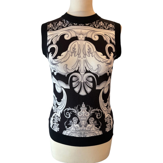 VERSACE Silk Sweater Vest In Baroque Print Size IT 40