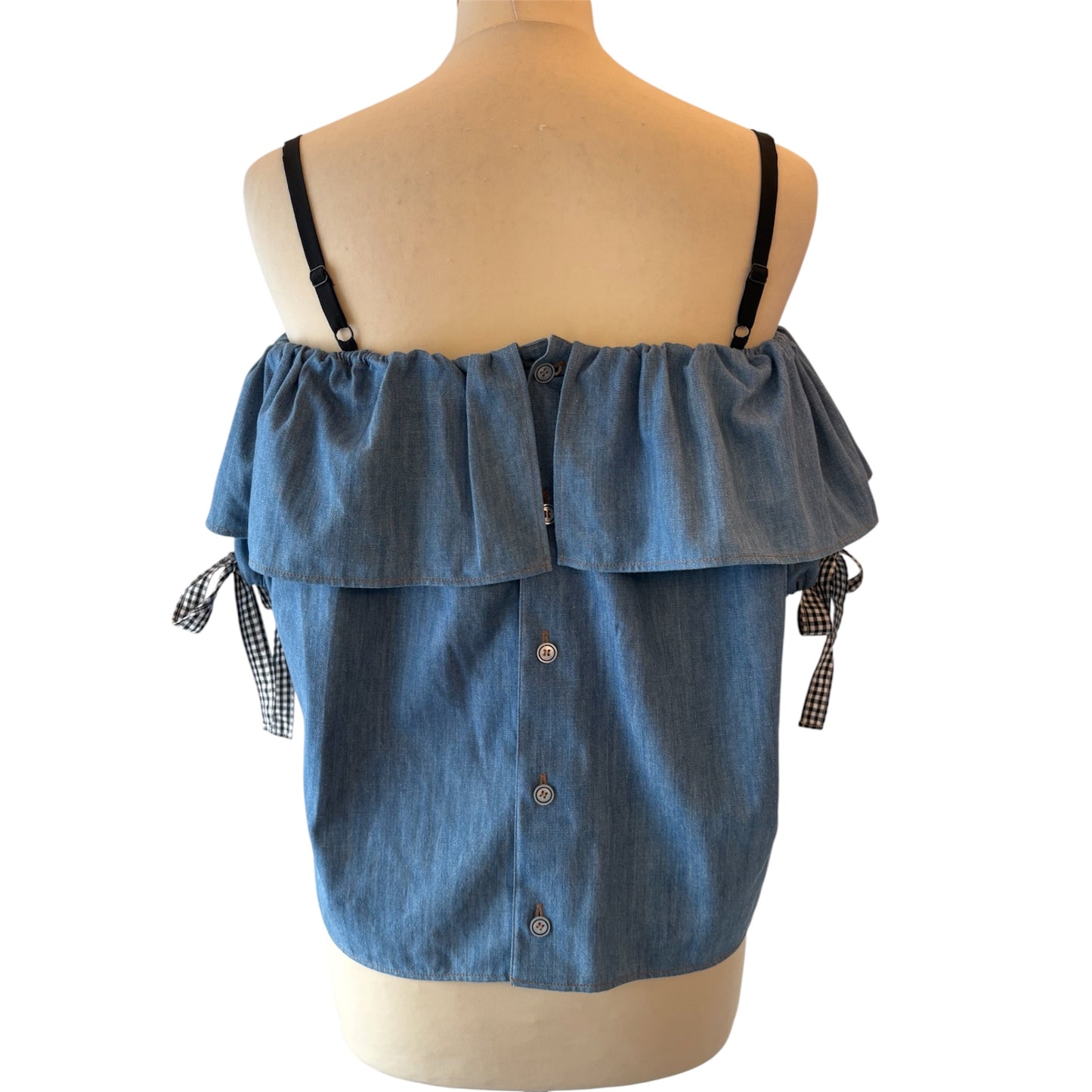 MIU MIU Blue Denim Off-The-Shoulder Top Size IT 40