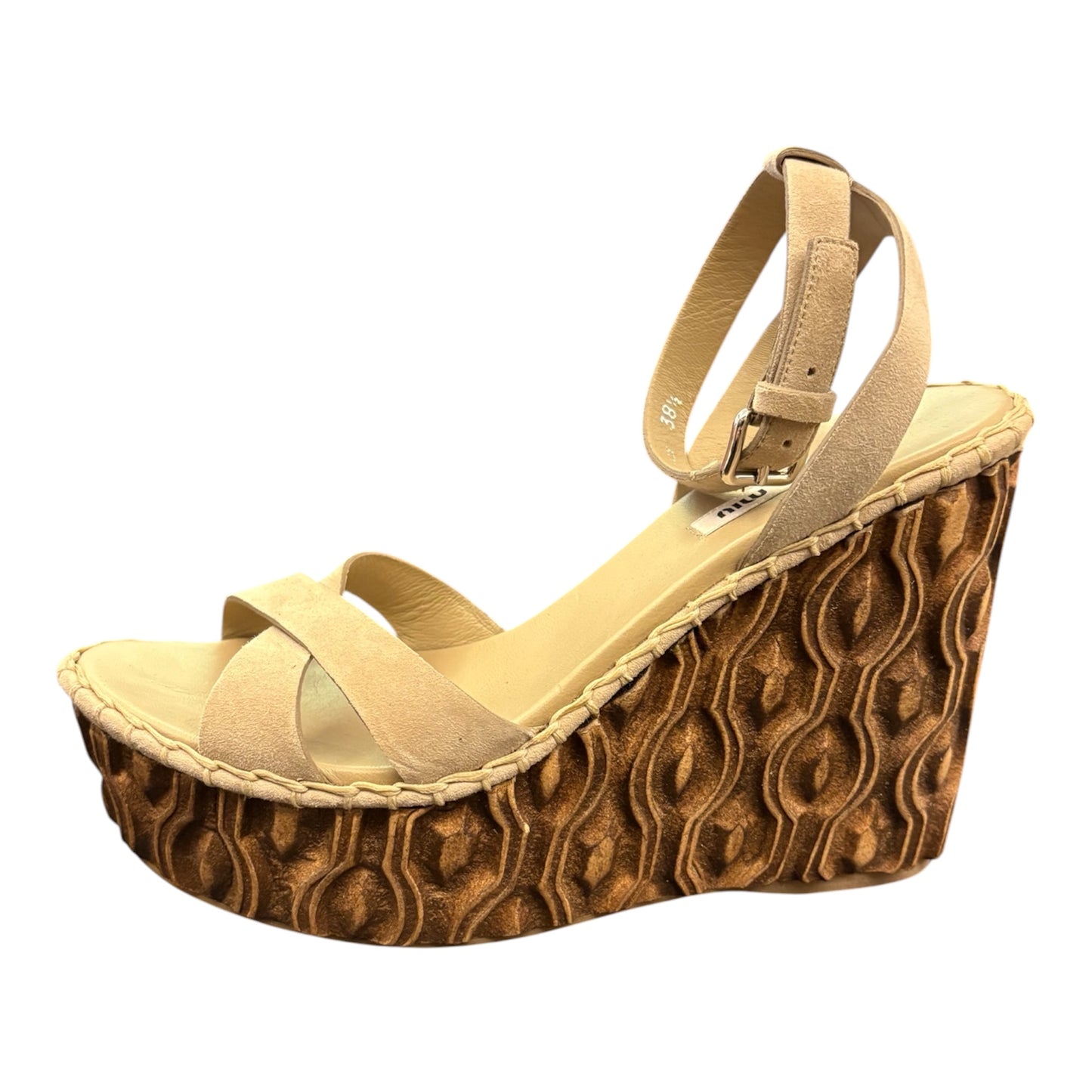 MIU MIU Sculpted Wood Wedge Sandals Size 38.5