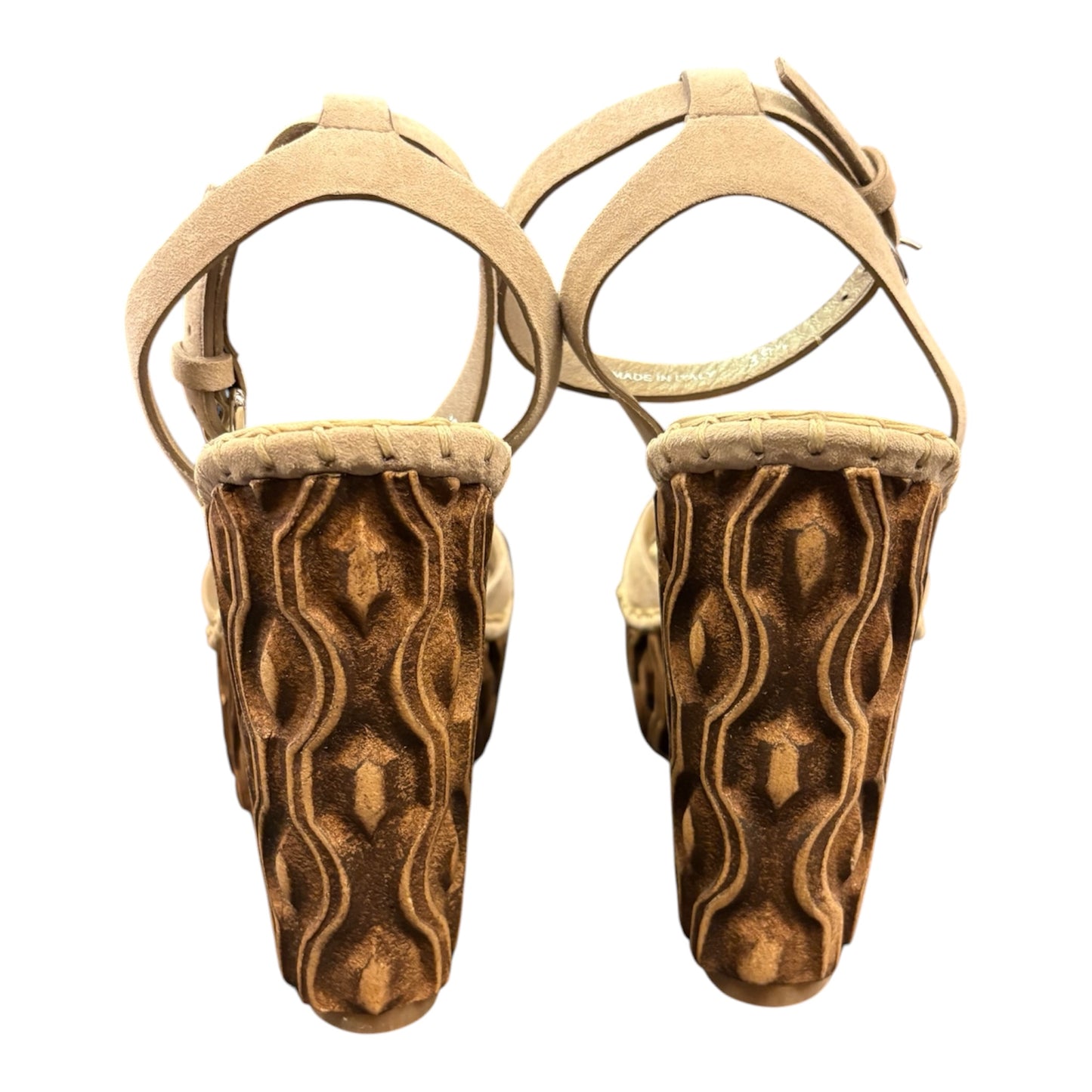 MIU MIU Sculpted Wood Wedge Sandals Size 38.5
