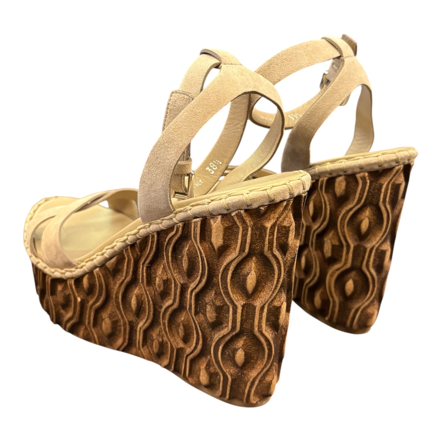 MIU MIU Sculpted Wood Wedge Sandals Size 38.5