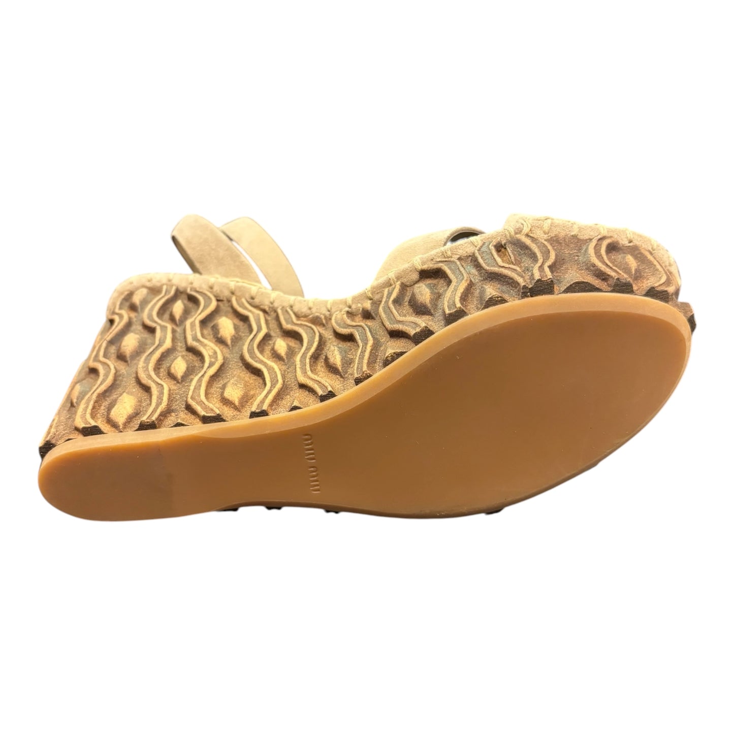 MIU MIU Sculpted Wood Wedge Sandals Size 38.5