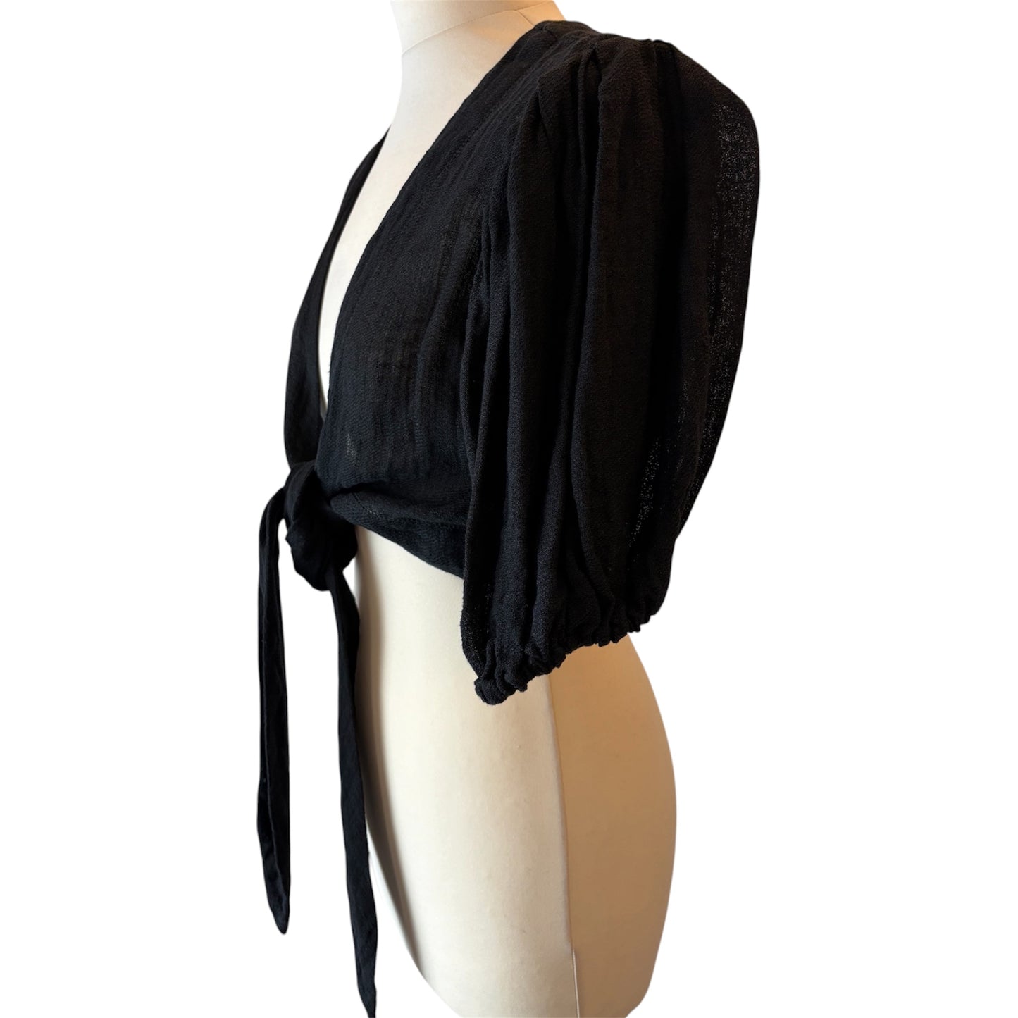 LISA MARIE FERNANDEZ Cropped Tie-Front Linen Blouse - Black Size 2/S