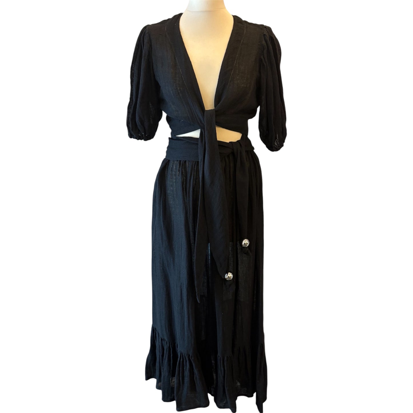 LISA MARIE FERNANDEZ Nicole Linen-Blend Gauze Midi Skirt Size 1/XS