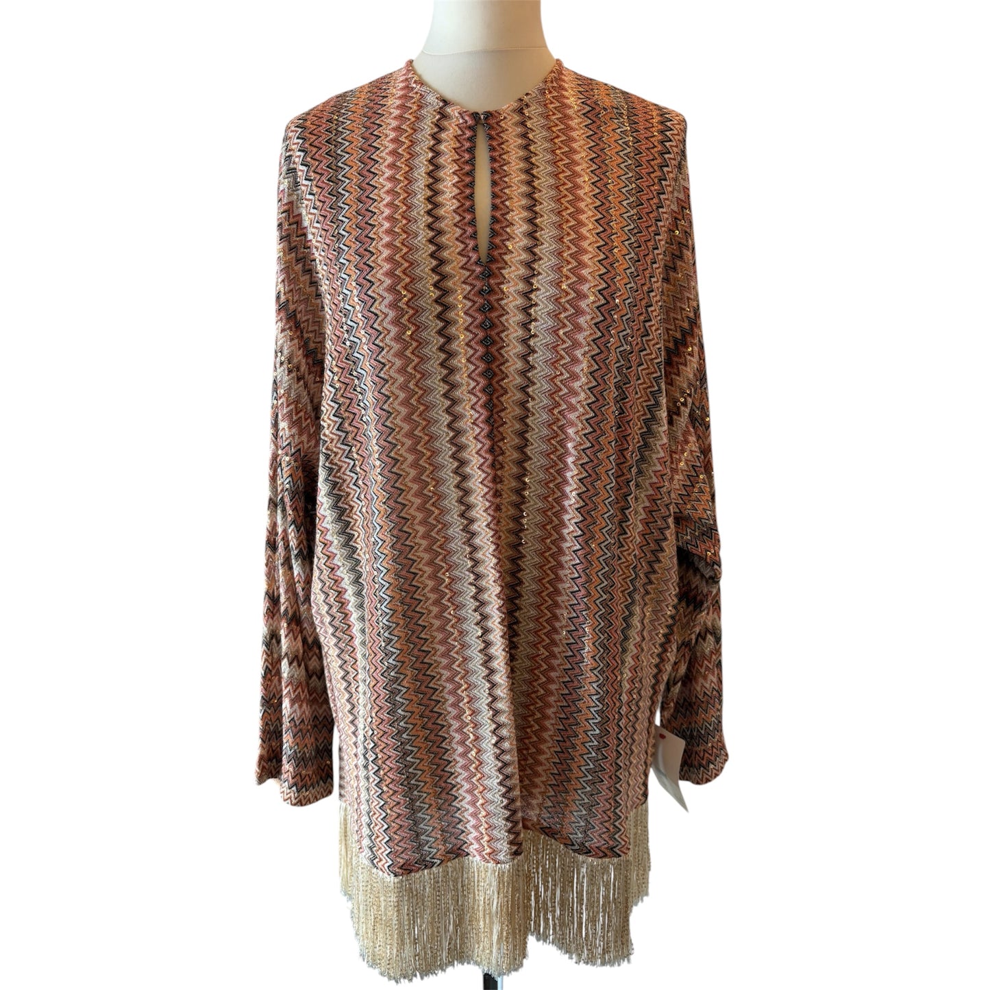 MISSONI Zigzag Fringed Lamé Blouse Size S
