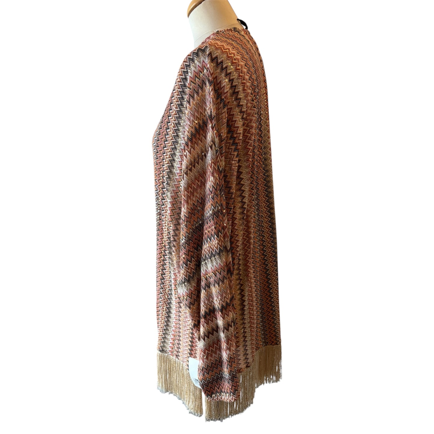 MISSONI Zigzag Fringed Lamé Blouse Size S