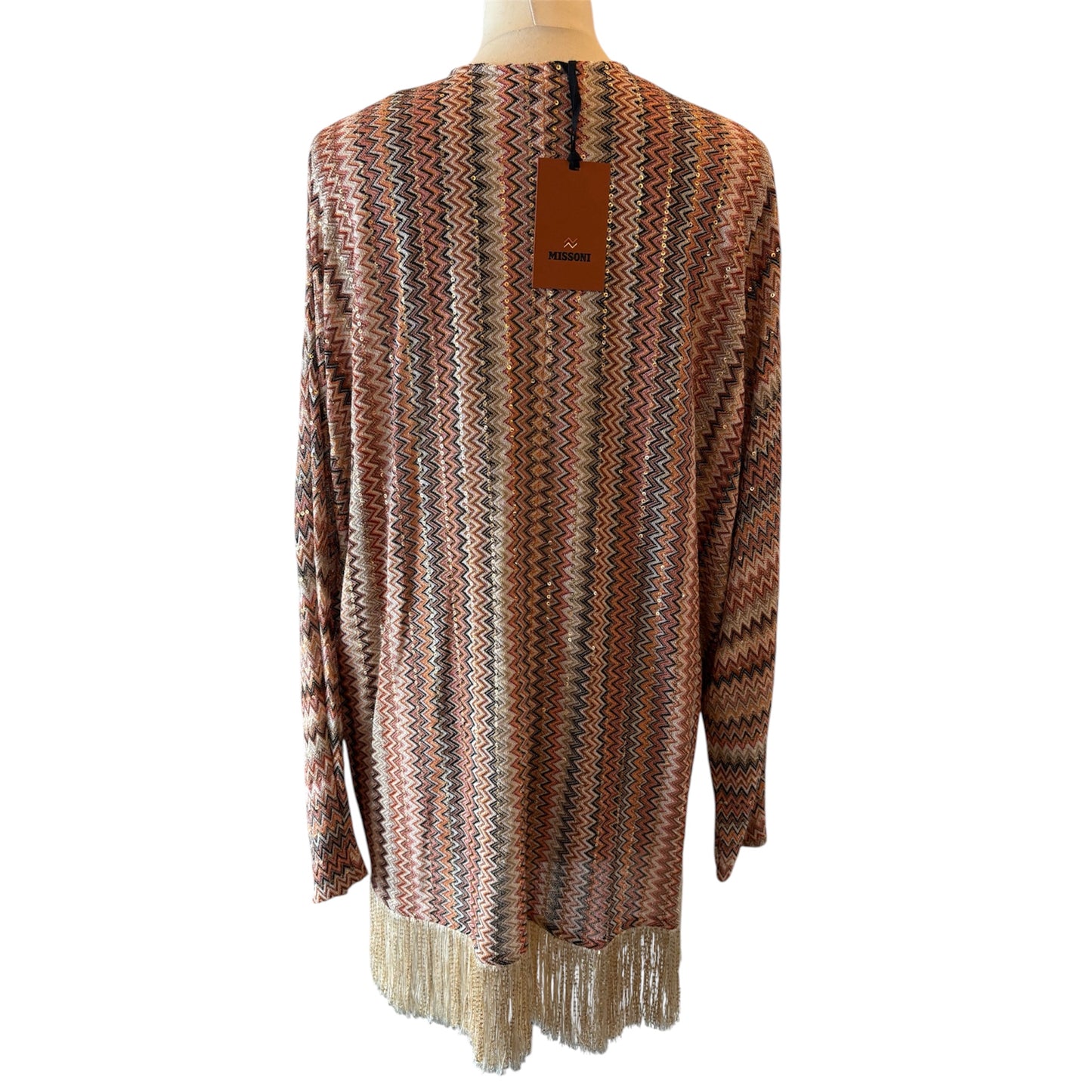 MISSONI Zigzag Fringed Lamé Blouse Size S