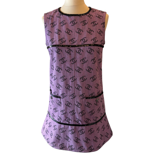 CHANEL 22S Runway CC Monogram Denim Mini Dress - Purple Size Fr 38