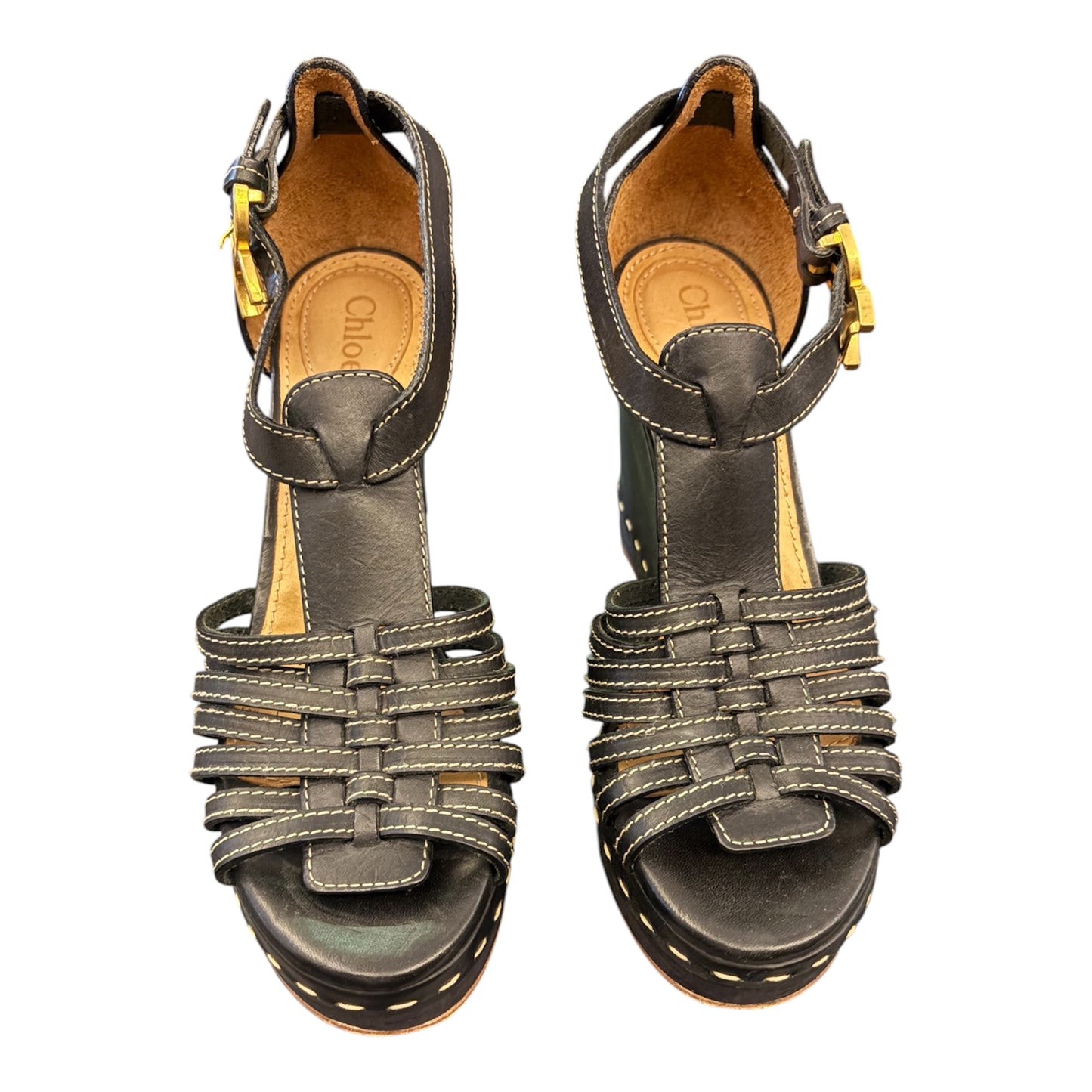 CHLOÉ Wedge Sandals Black Size 37