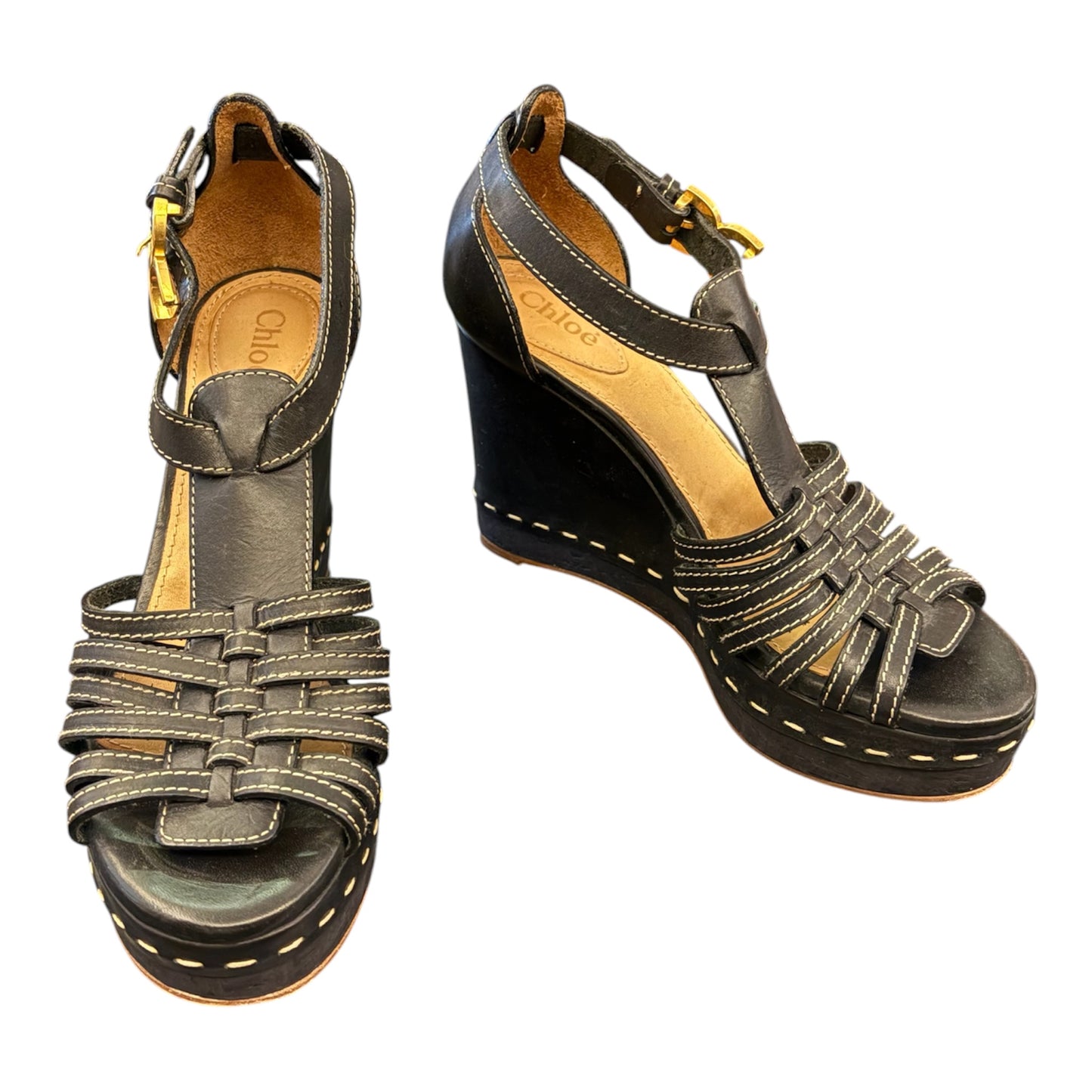 CHLOÉ Wedge Sandals Black Size 37