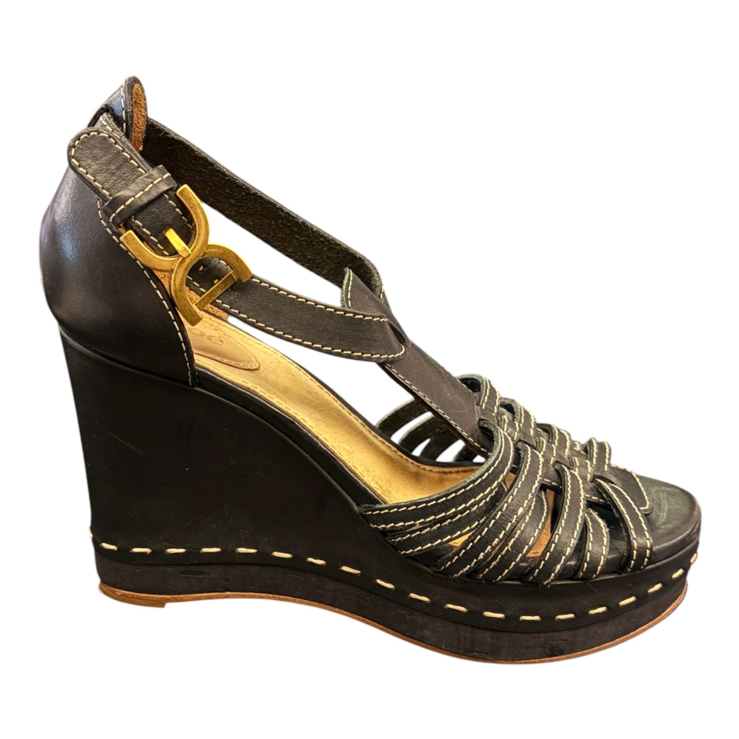 CHLOÉ Wedge Sandals Black Size 37