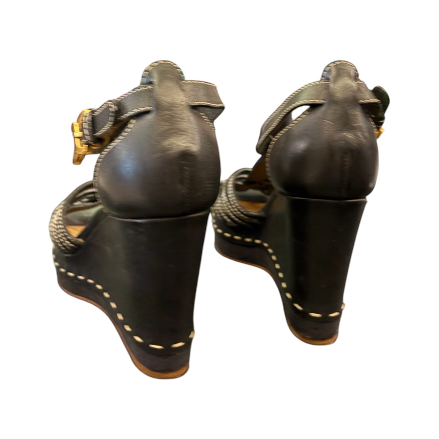 CHLOÉ Wedge Sandals Black Size 37