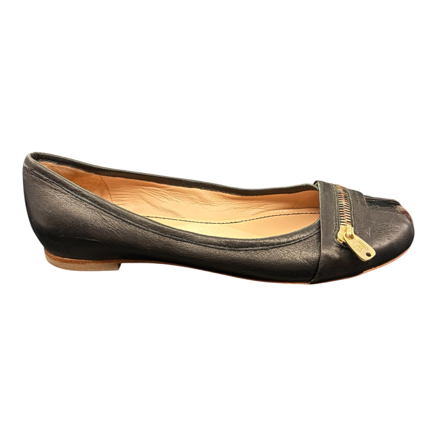SEE BY CHLOÉ Black Leather Zipper Ballet Flats Size 36