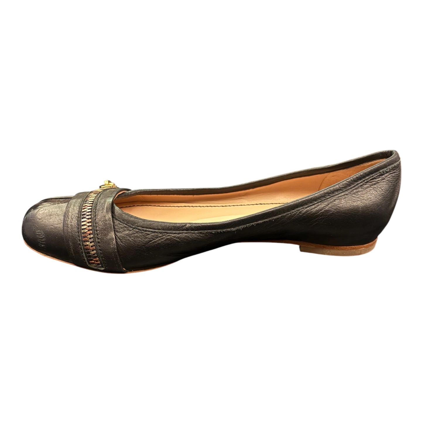 SEE BY CHLOÉ Black Leather Zipper Ballet Flats Size 36