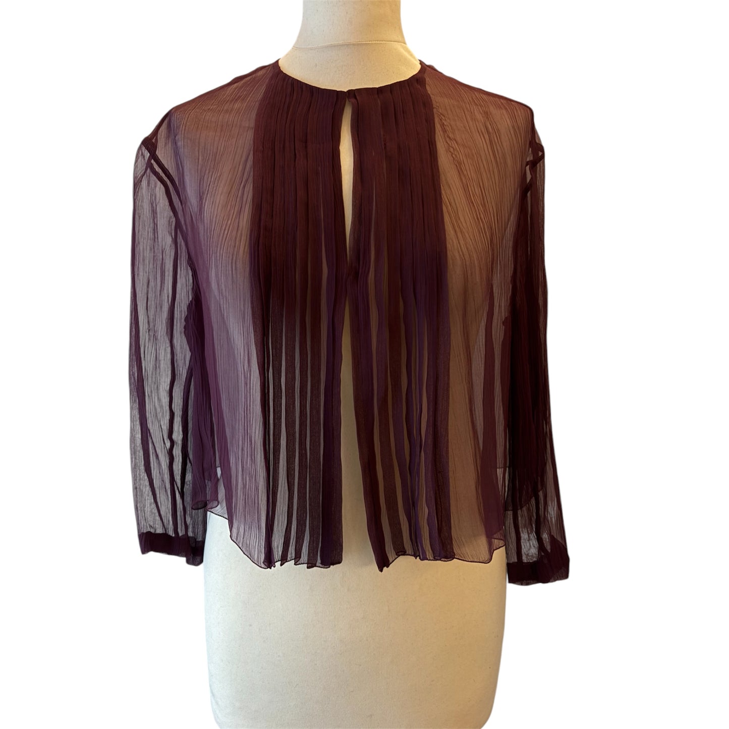 PRADA Sheer Pleated Silk Chiffon Crop Blouse Size S