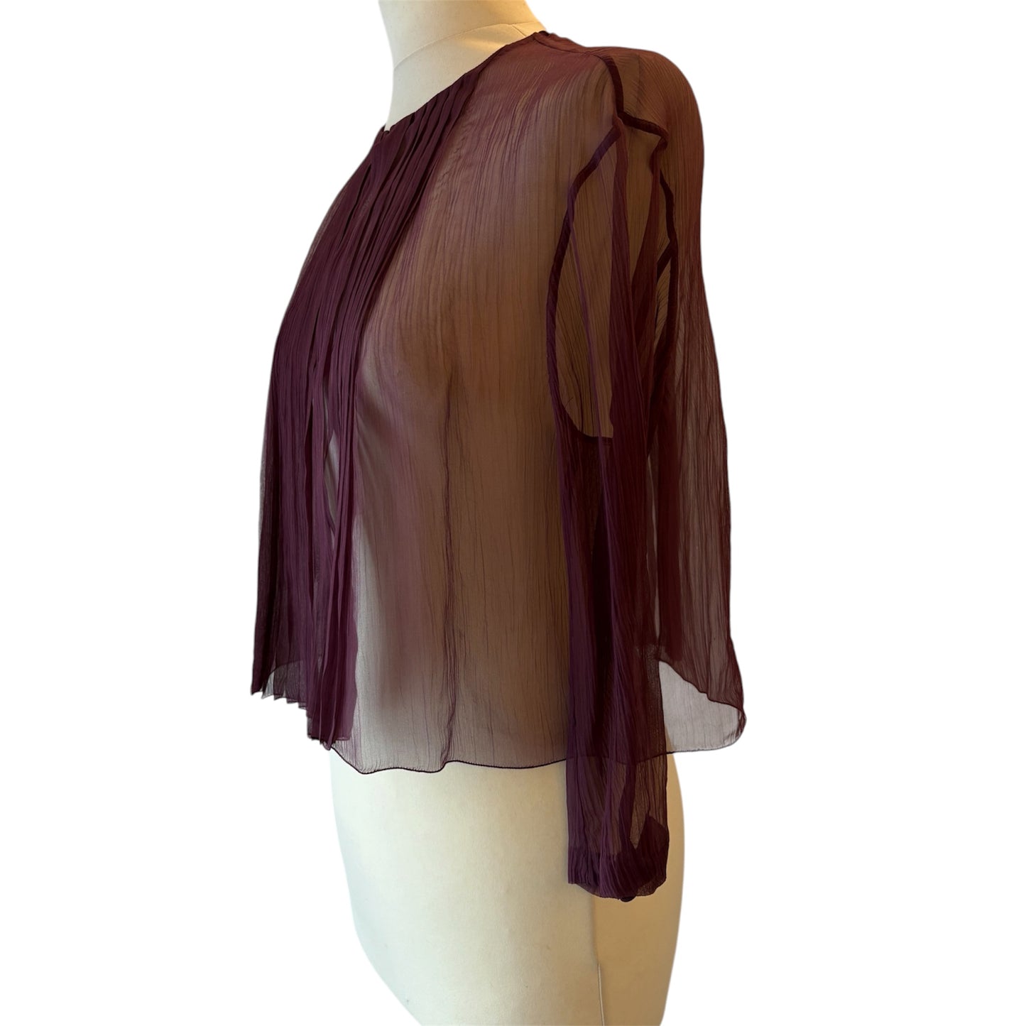 PRADA Sheer Pleated Silk Chiffon Crop Blouse Size S