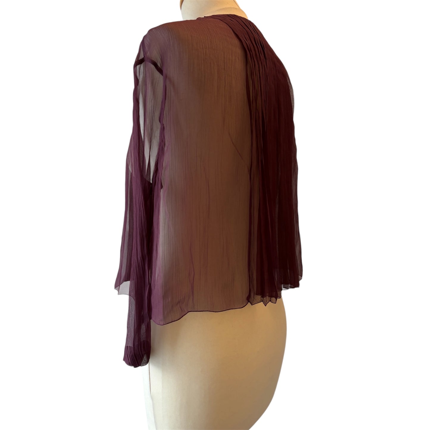 PRADA Sheer Pleated Silk Chiffon Crop Blouse Size S