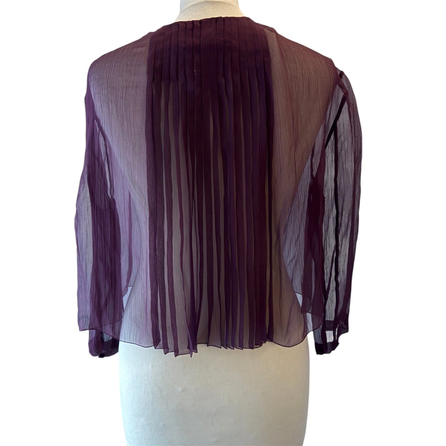 PRADA Sheer Pleated Silk Chiffon Crop Blouse Size S