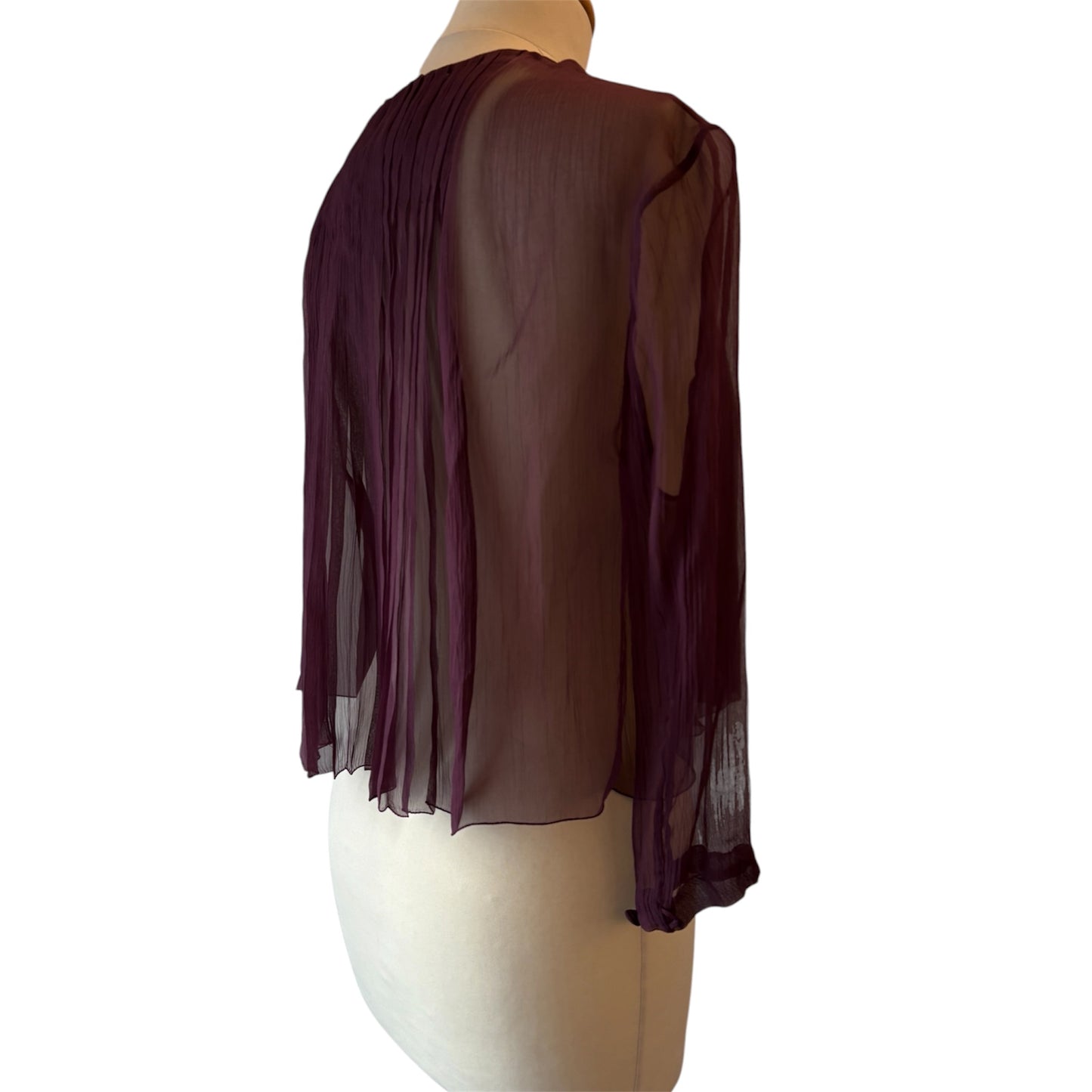 PRADA Sheer Pleated Silk Chiffon Crop Blouse Size S