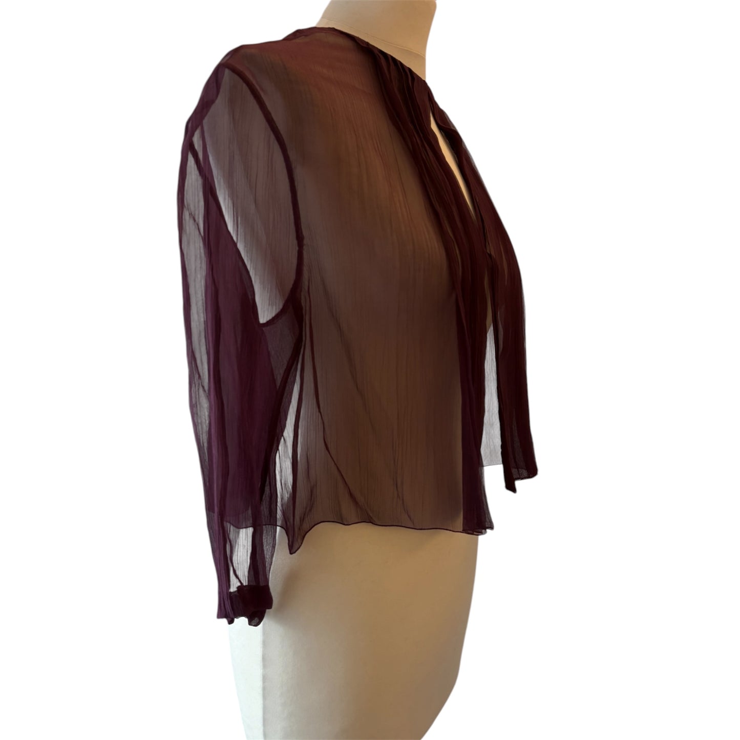 PRADA Sheer Pleated Silk Chiffon Crop Blouse Size S