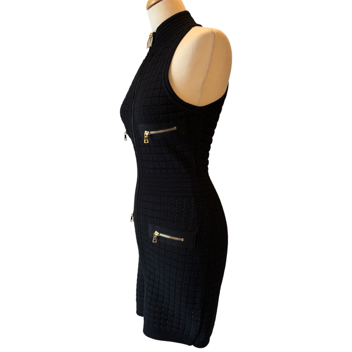 BALMAIN Knit Sleeveless Zip-Front Dress Size S