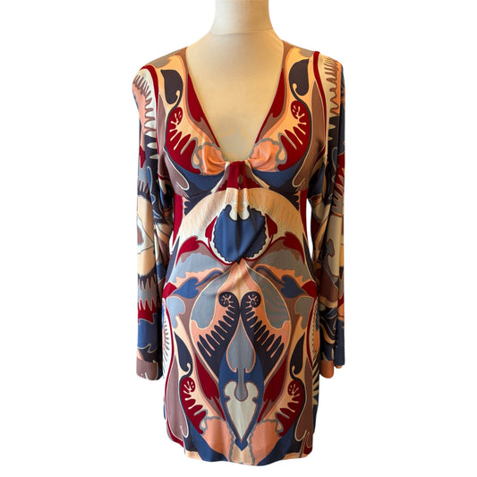 MISSONI Vintage Printed Long-Sleeved Mini Dress Size IT 40