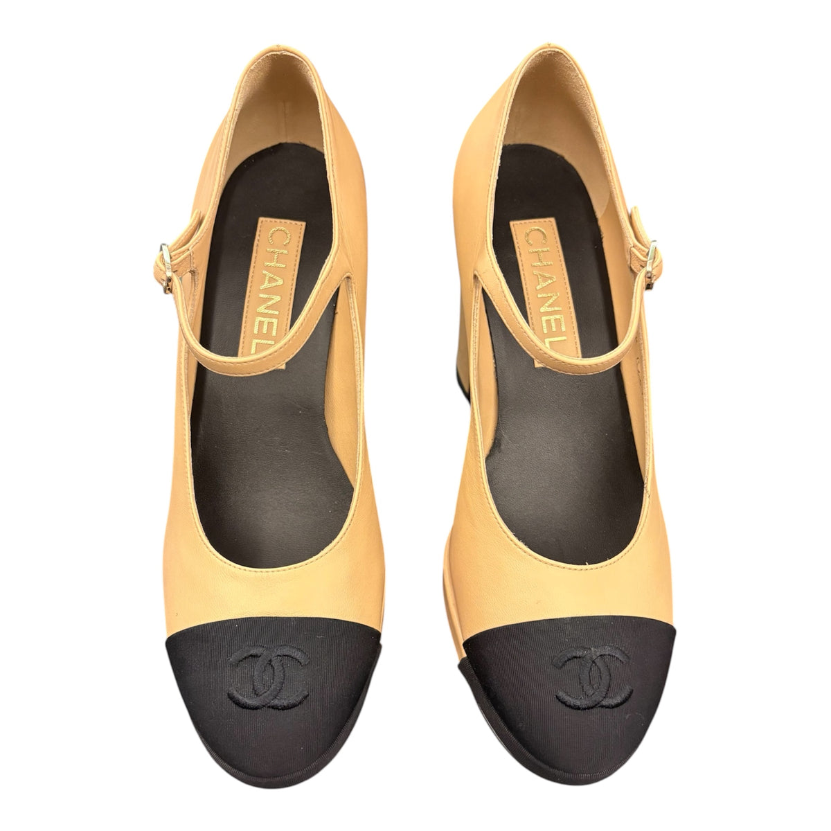 CHANEL Two-Tone Block Heel Mary Janes Size 40