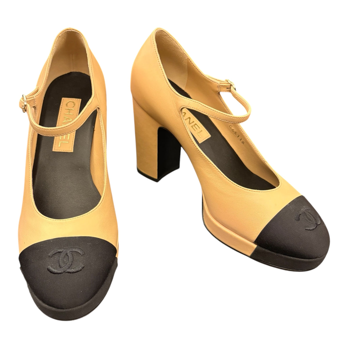 CHANEL Two-Tone Block Heel Mary Janes Size 40