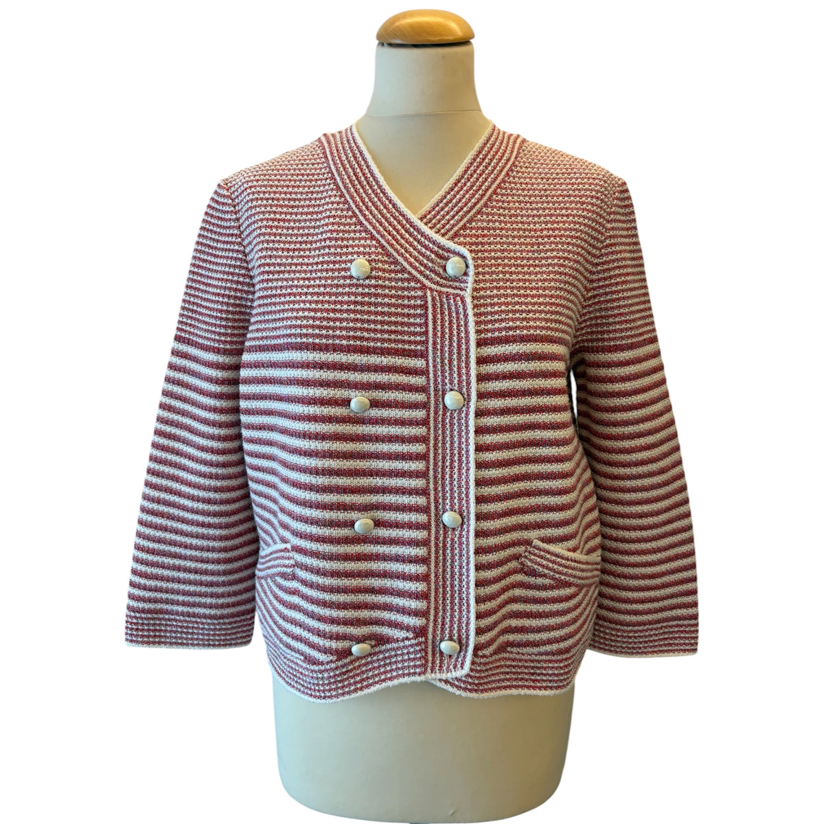 CHANEL (NWT) 2015 Pre-Spring/Summer Striped Knit Jacket Size IT 44