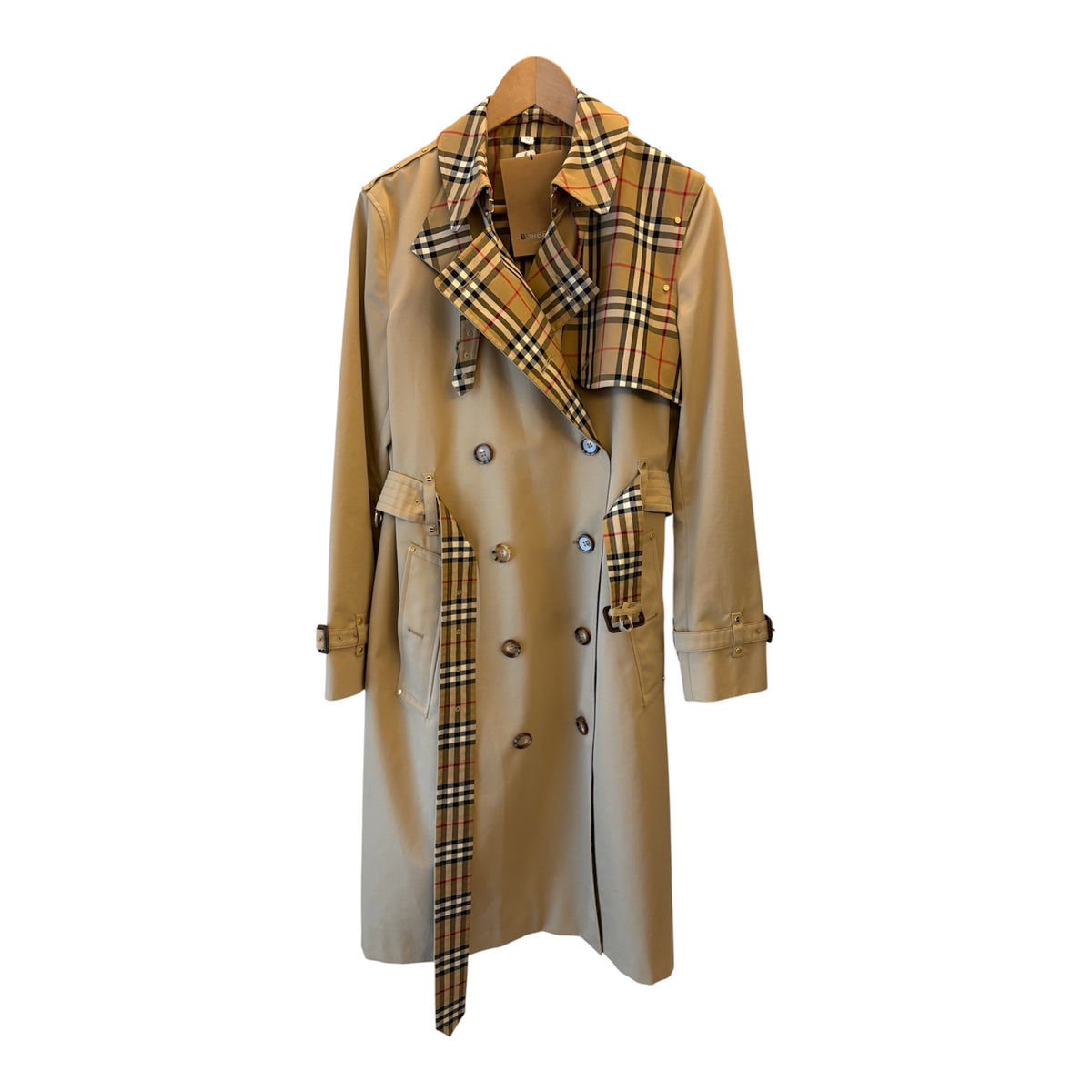 BURBERRY Check Panel Cotton Gabardine Trench Coat Size IT 42