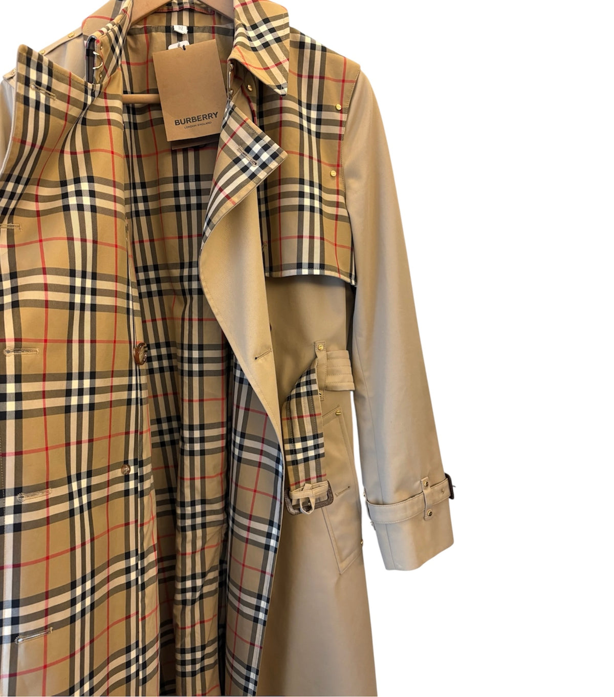 BURBERRY Check Panel Cotton Gabardine Trench Coat Size IT 42