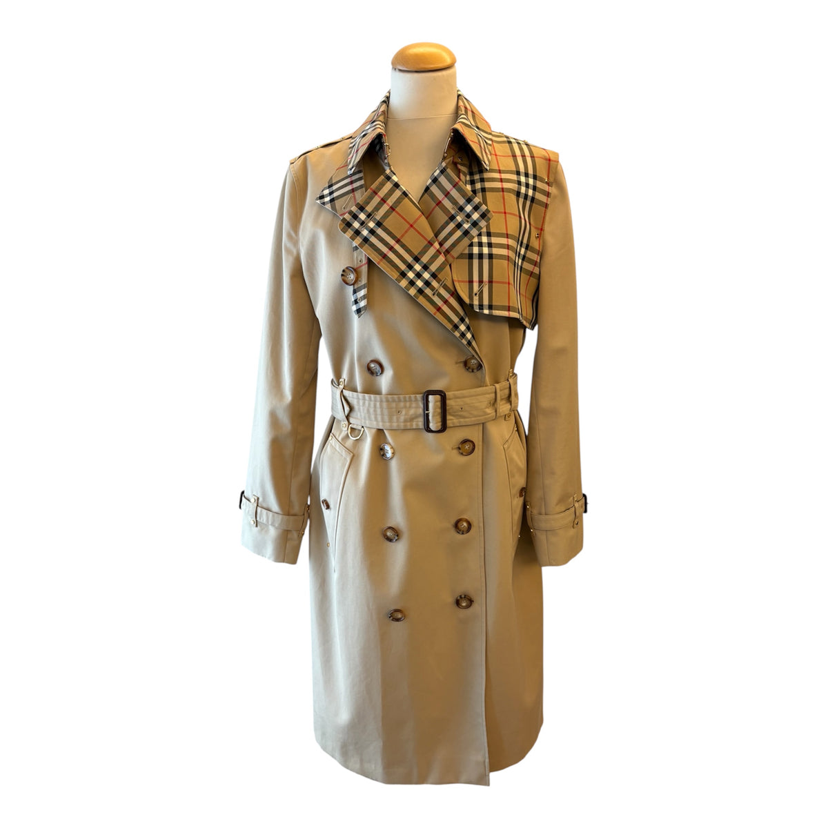 BURBERRY Check Panel Cotton Gabardine Trench Coat Size IT 42