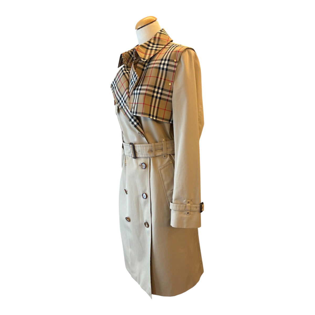 BURBERRY Check Panel Cotton Gabardine Trench Coat Size IT 42