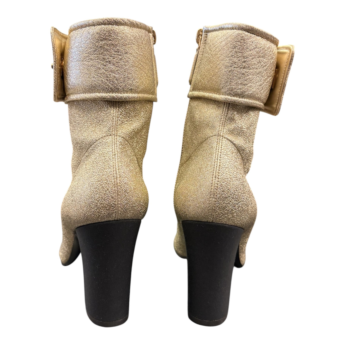 CHANEL Metallic Gold Leather CC Turn-Lock Ankle Boots Size 40
