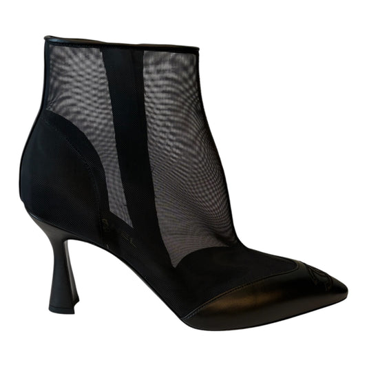 CHANEL (Brand New-2026) Black Mesh & Lambskin CC Logo Cap Toe Ankle Boots Size 40