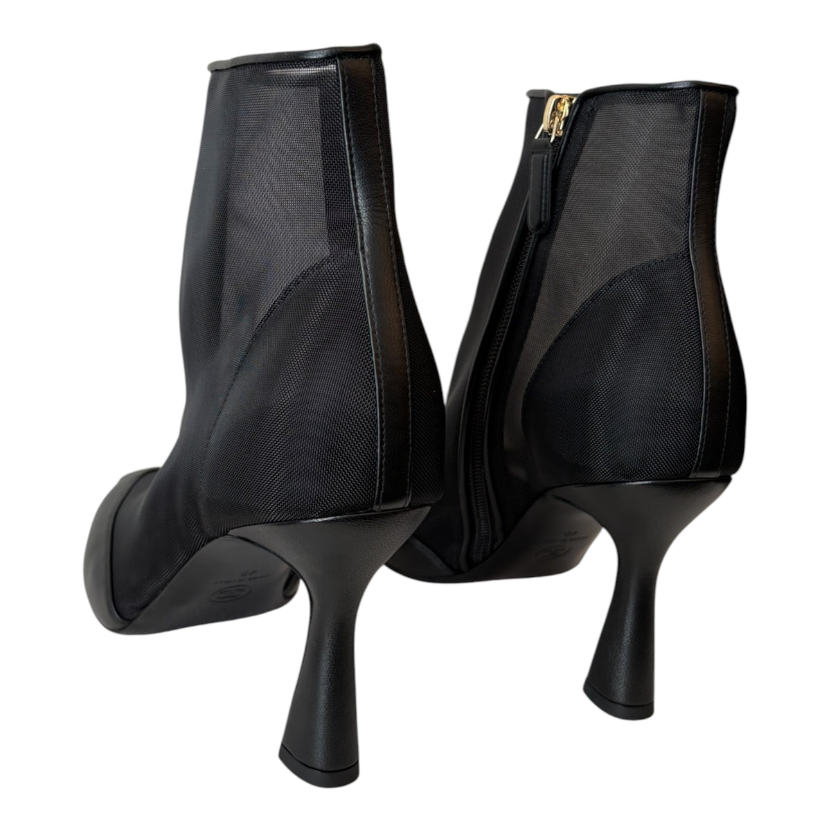 CHANEL (Brand New-2026) Black Mesh & Lambskin CC Logo Cap Toe Ankle Boots Size 40
