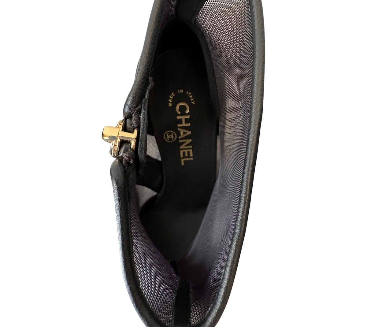 CHANEL (Brand New-2026) Black Mesh & Lambskin CC Logo Cap Toe Ankle Boots Size 40