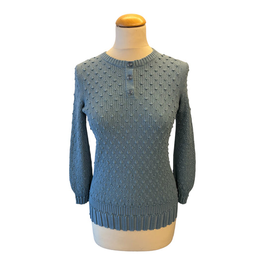 CHANEL (NWT) Grey Blue Cotton/Silk Ribbed Knit Pullover Size FR 40