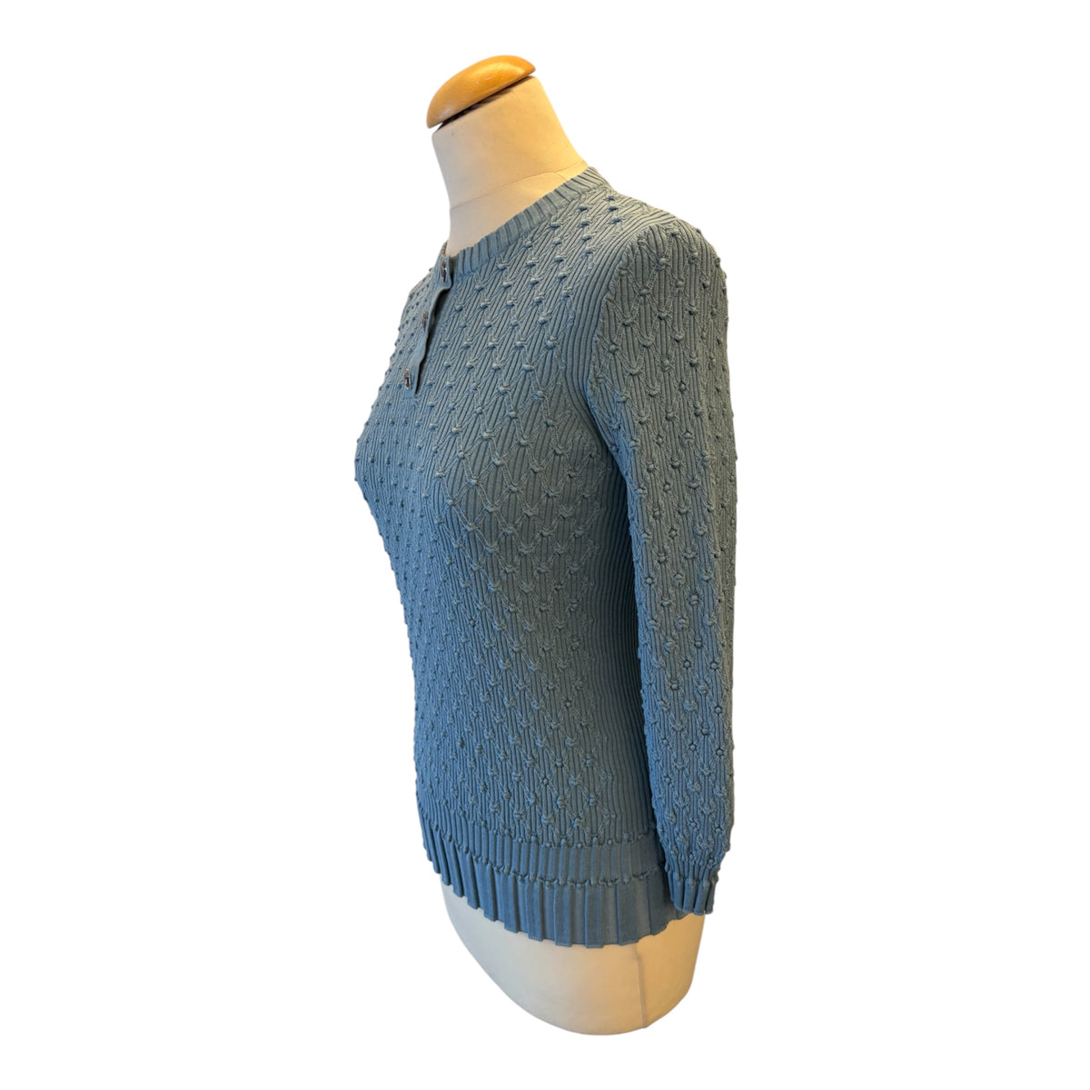 CHANEL (NWT) Grey Blue Cotton/Silk Ribbed Knit Pullover Size FR 40