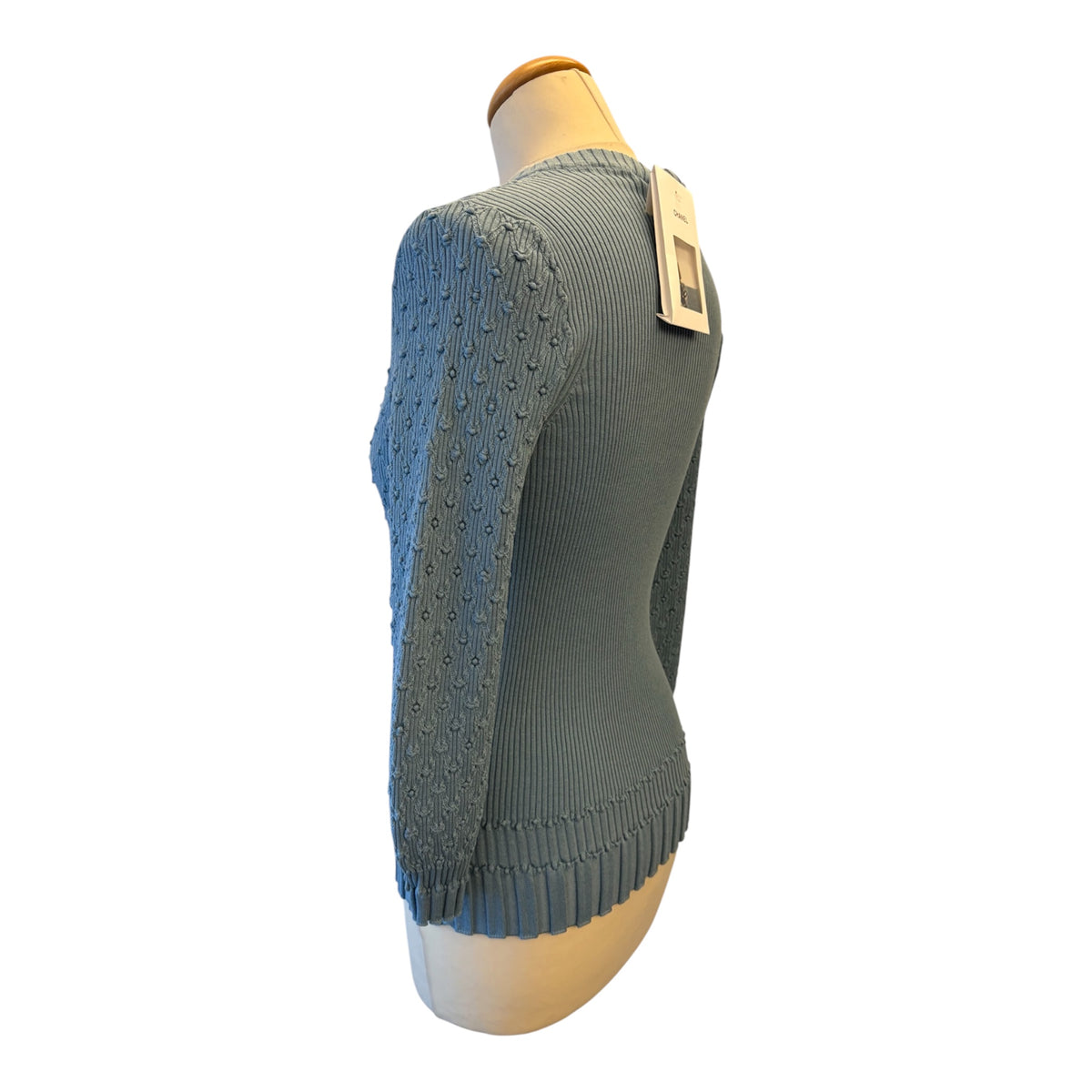 CHANEL (NWT) Grey Blue Cotton/Silk Ribbed Knit Pullover Size FR 40