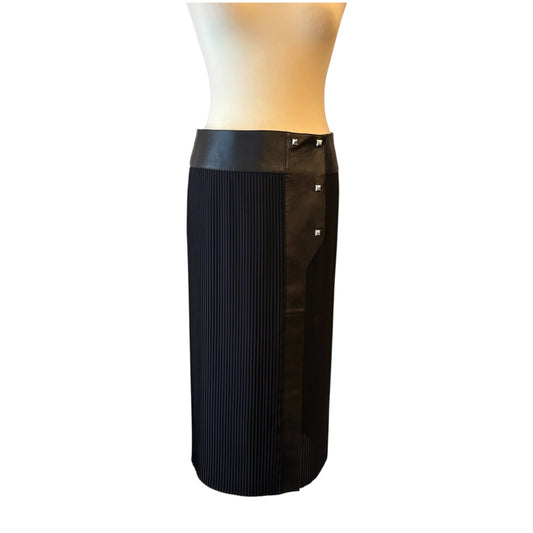 HERMÈS Black Pleated Lambskin Trim Midi Skirt Size Fr 38