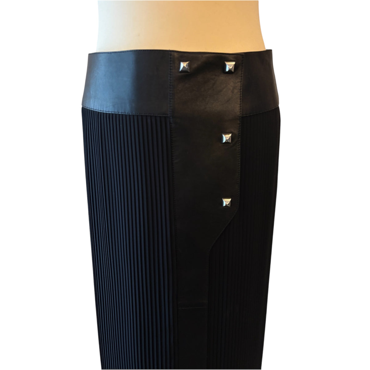 HERMÈS Black Pleated Lambskin Trim Midi Skirt Size Fr 38