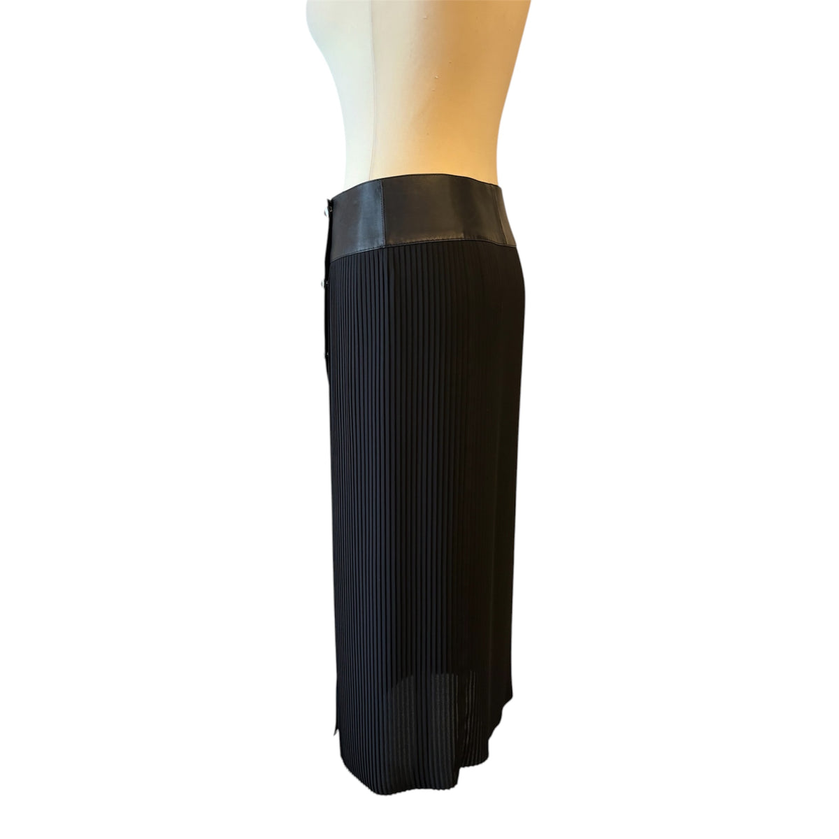 HERMÈS Black Pleated Lambskin Trim Midi Skirt Size Fr 38