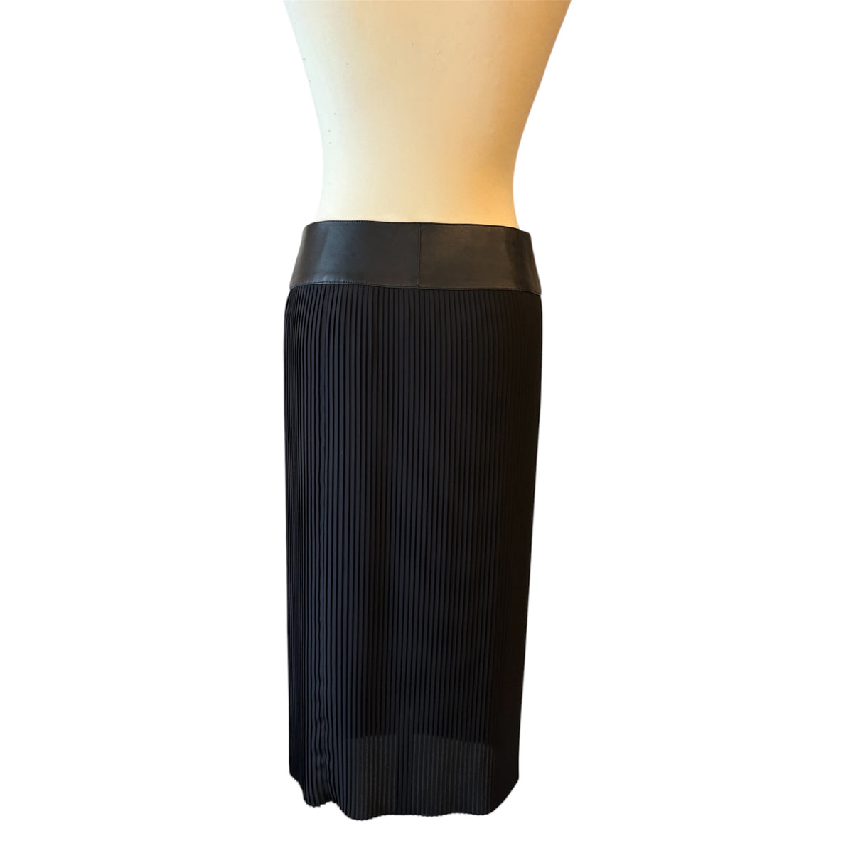 HERMÈS Black Pleated Lambskin Trim Midi Skirt Size Fr 38