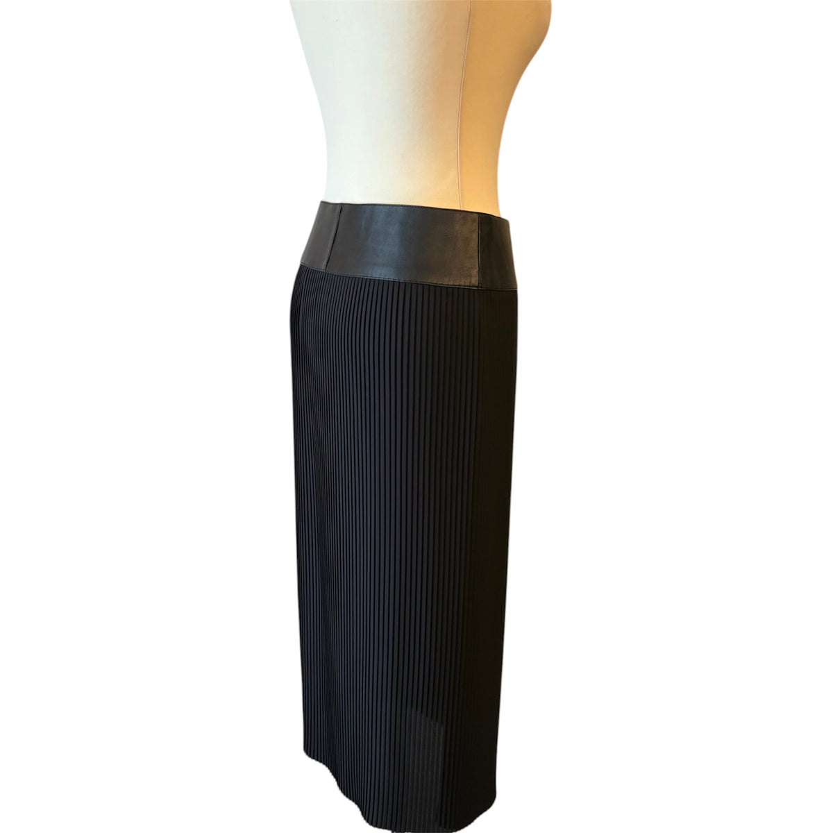 HERMÈS Black Pleated Lambskin Trim Midi Skirt Size Fr 38