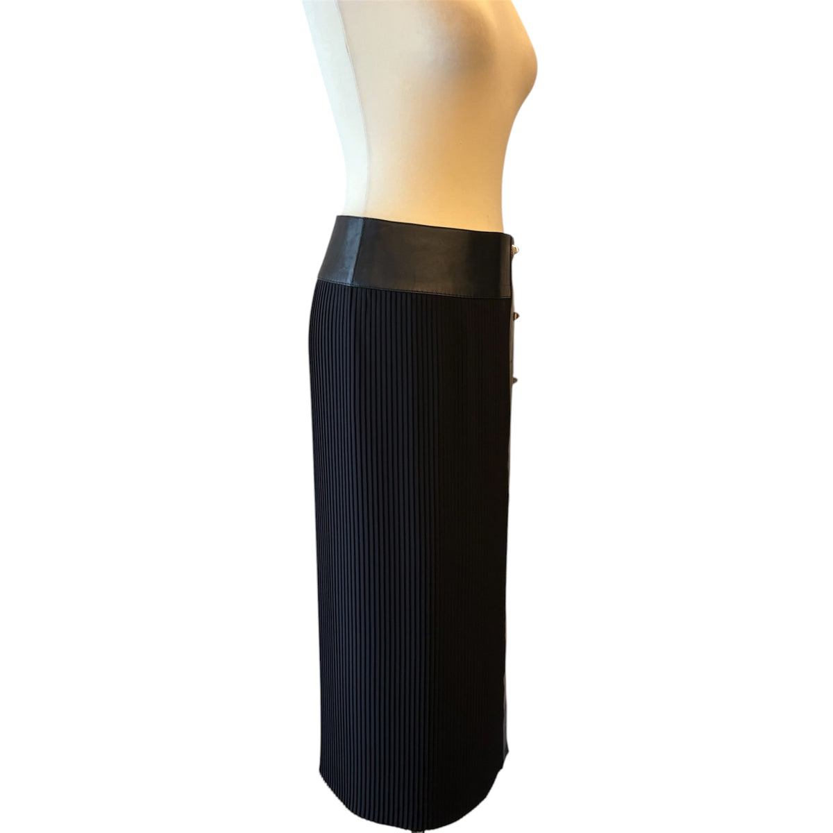 HERMÈS Black Pleated Lambskin Trim Midi Skirt Size Fr 38