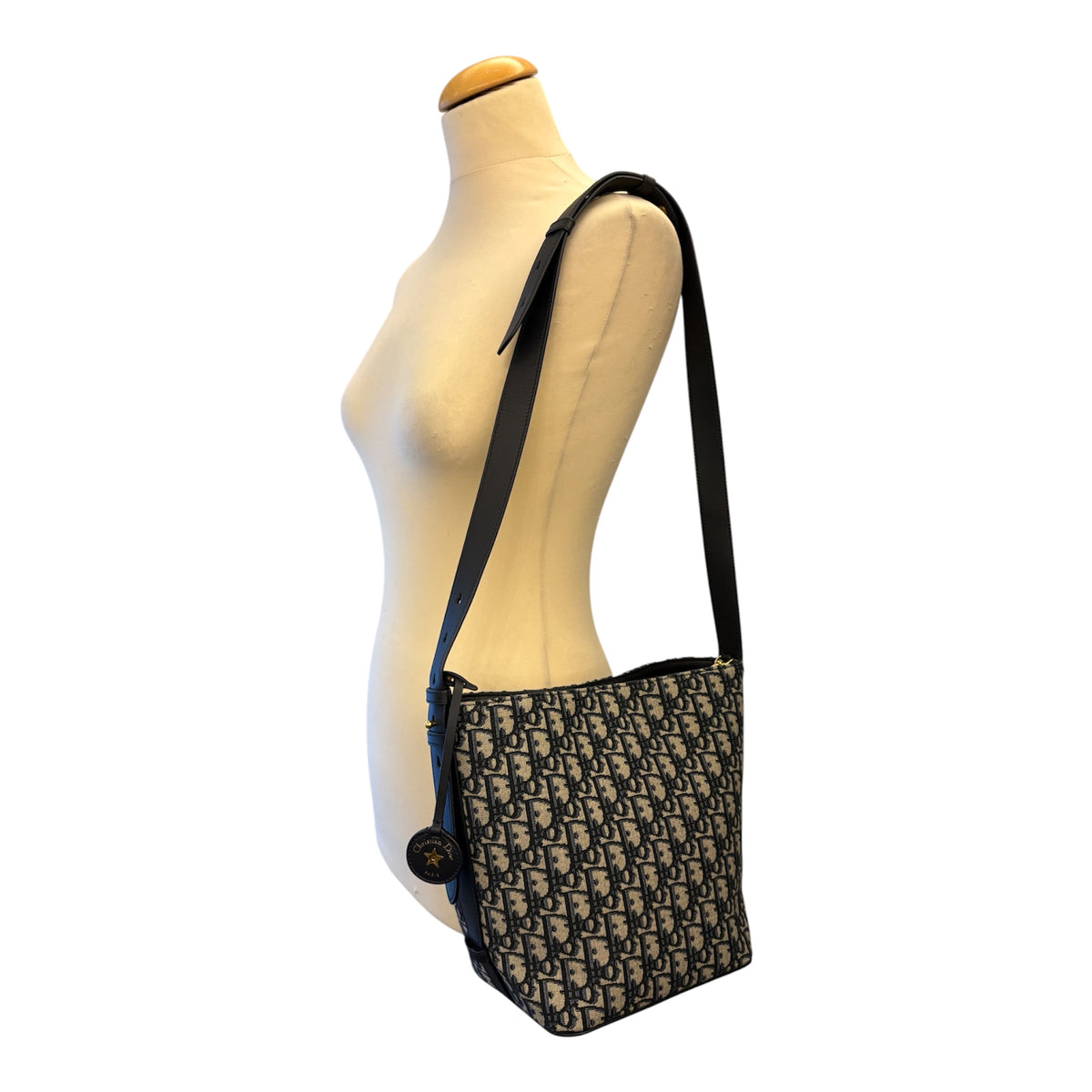 CHRISTIAN DIOR Diorstar Bucket Bag Blue Oblique Jacquard